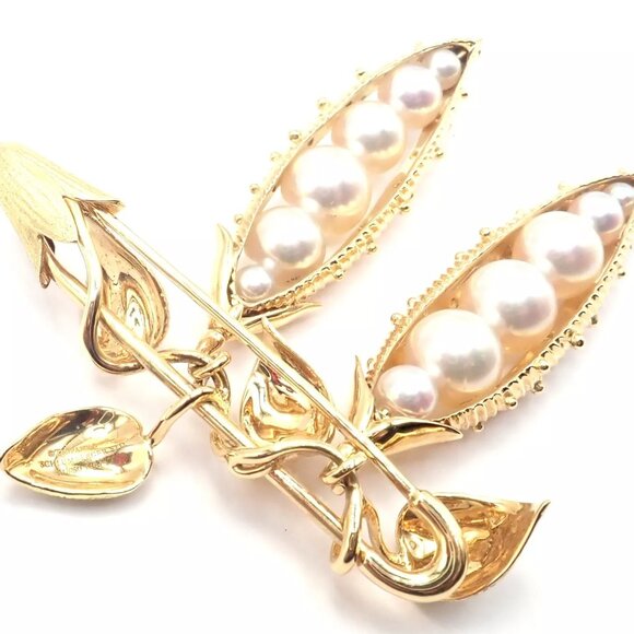 Authentic! Tiffany & Co Schlumberger Peapod 18k Yellow Gold Pearl Pin Brooch - Picture 8 of 8